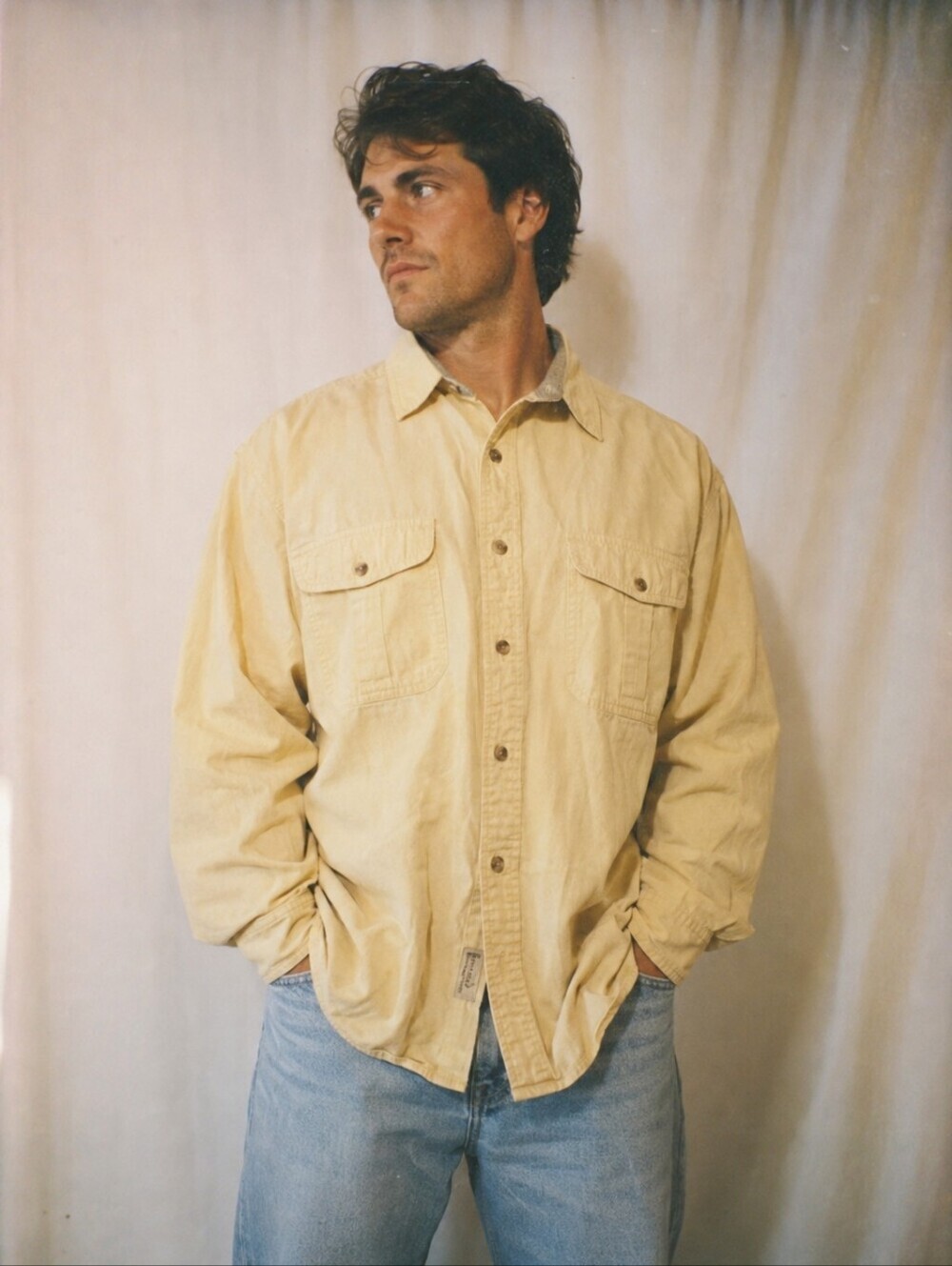 Vintage Eddie Bauer Long Sleeve Yellow Button Down Shirt Men's XL Outdoors Gorp